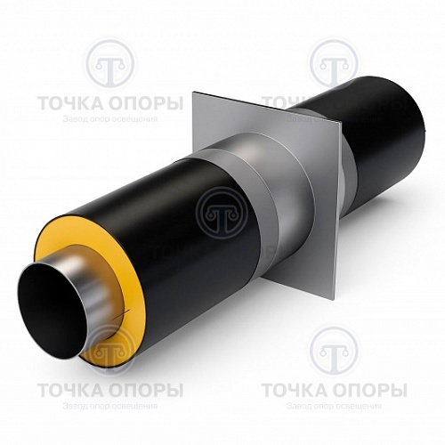 Неподвижная опора в ППУ изоляции с полиэтиленовой (ПЭ) оболочкой с металлической заглушкой изоляции и выводом кабеля